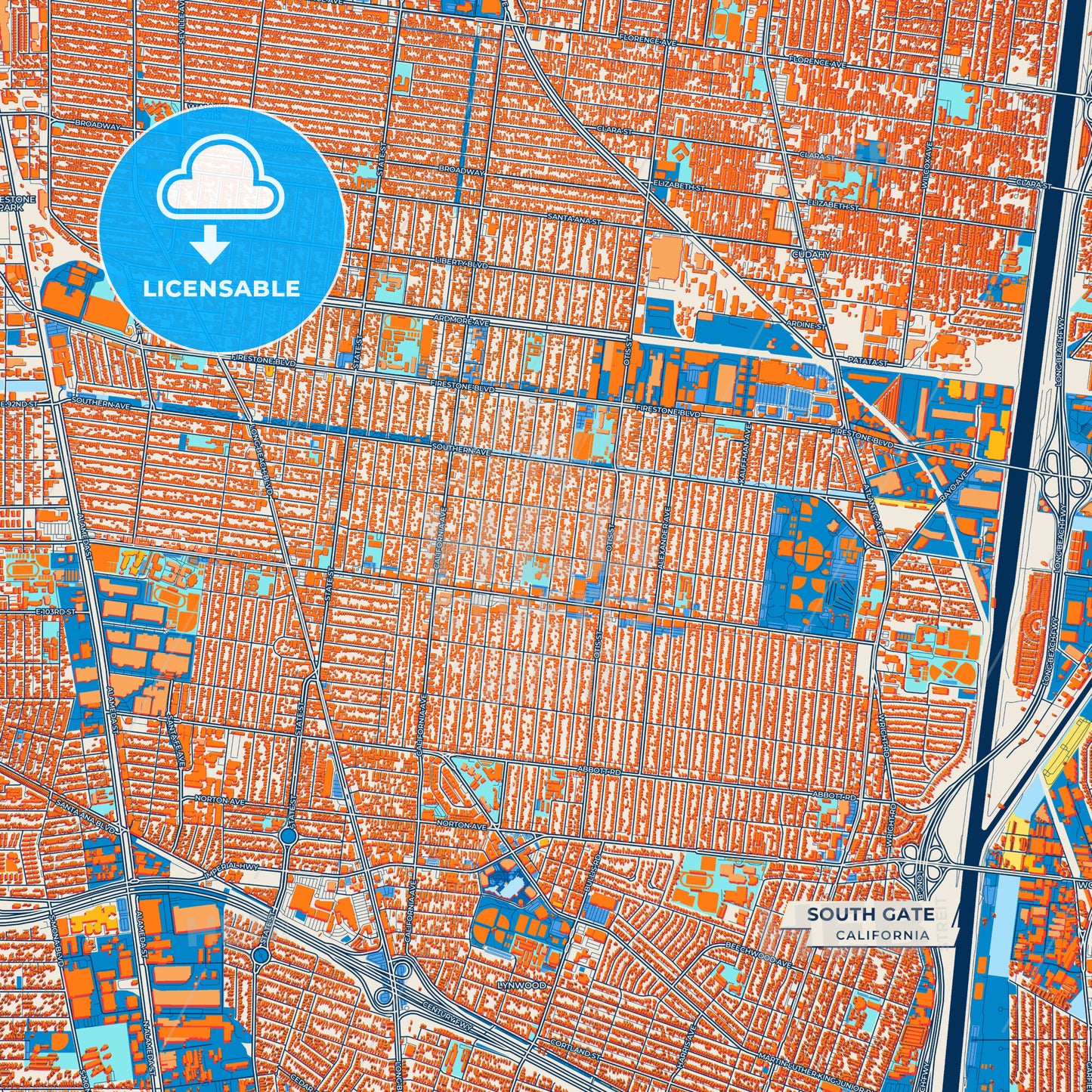 Canvas Print Template of South Gate Street Map