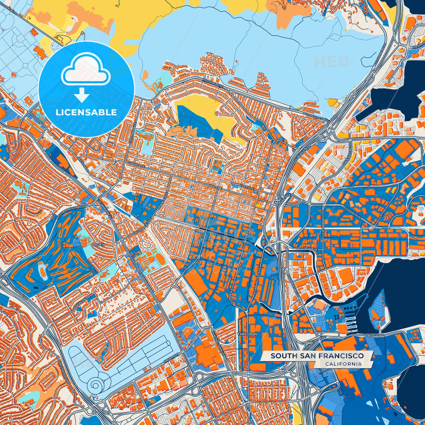 Canvas Print Template of South San Francisco Street Map