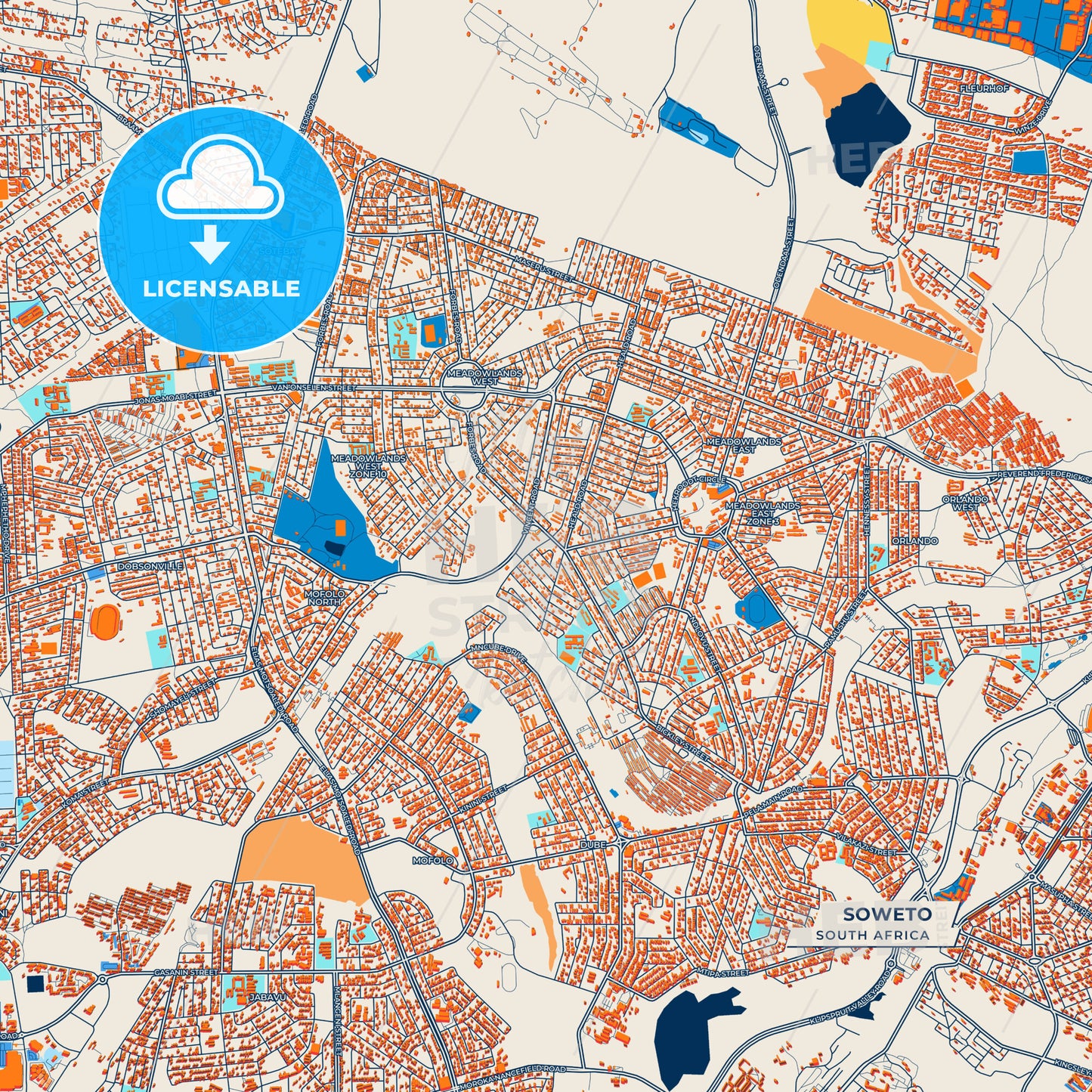 Canvas Print Template of Soweto Street Map