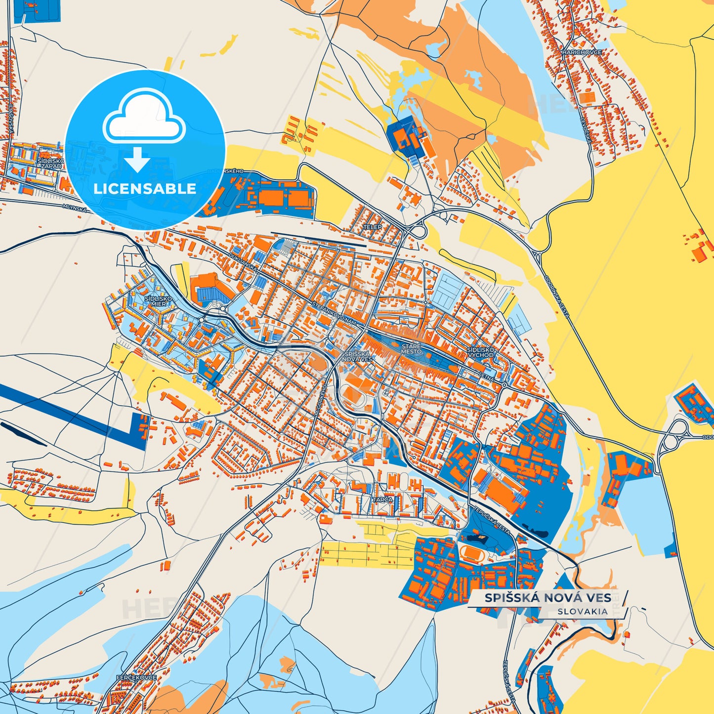 Canvas Print Template of Spišská Nová Ves Street Map