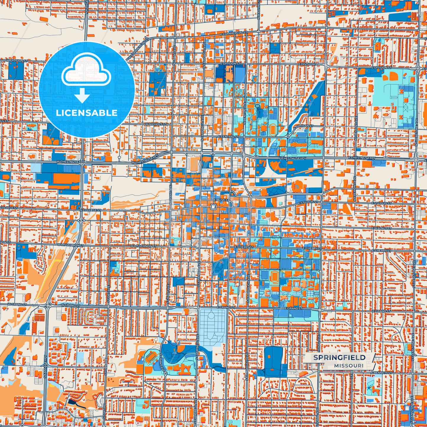 Canvas Print Template of Springfield Street Map