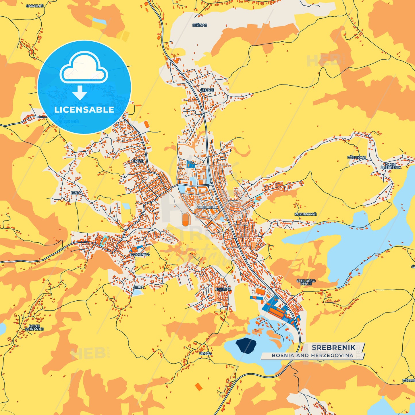 Canvas Print Template of Srebrenik Street Map