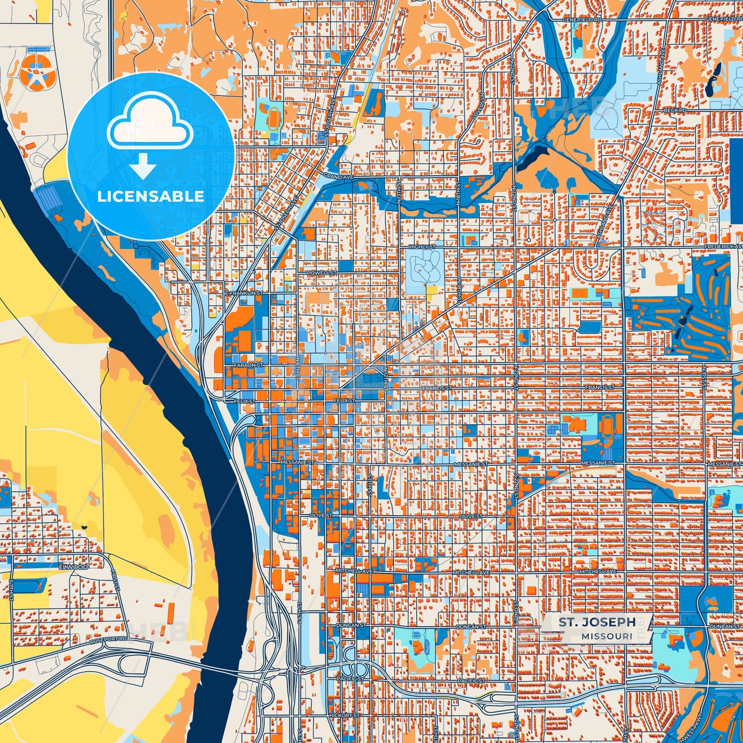 Canvas Print Template of St. Joseph Street Map