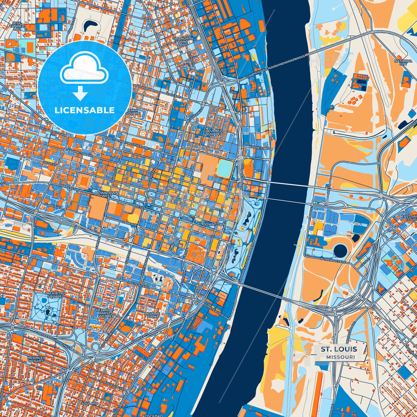 Canvas Print Template of St. Louis Street Map