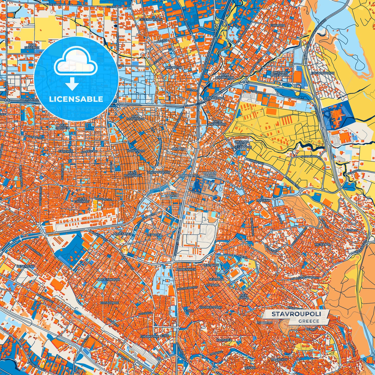Canvas Print Template of Stavroupoli Street Map