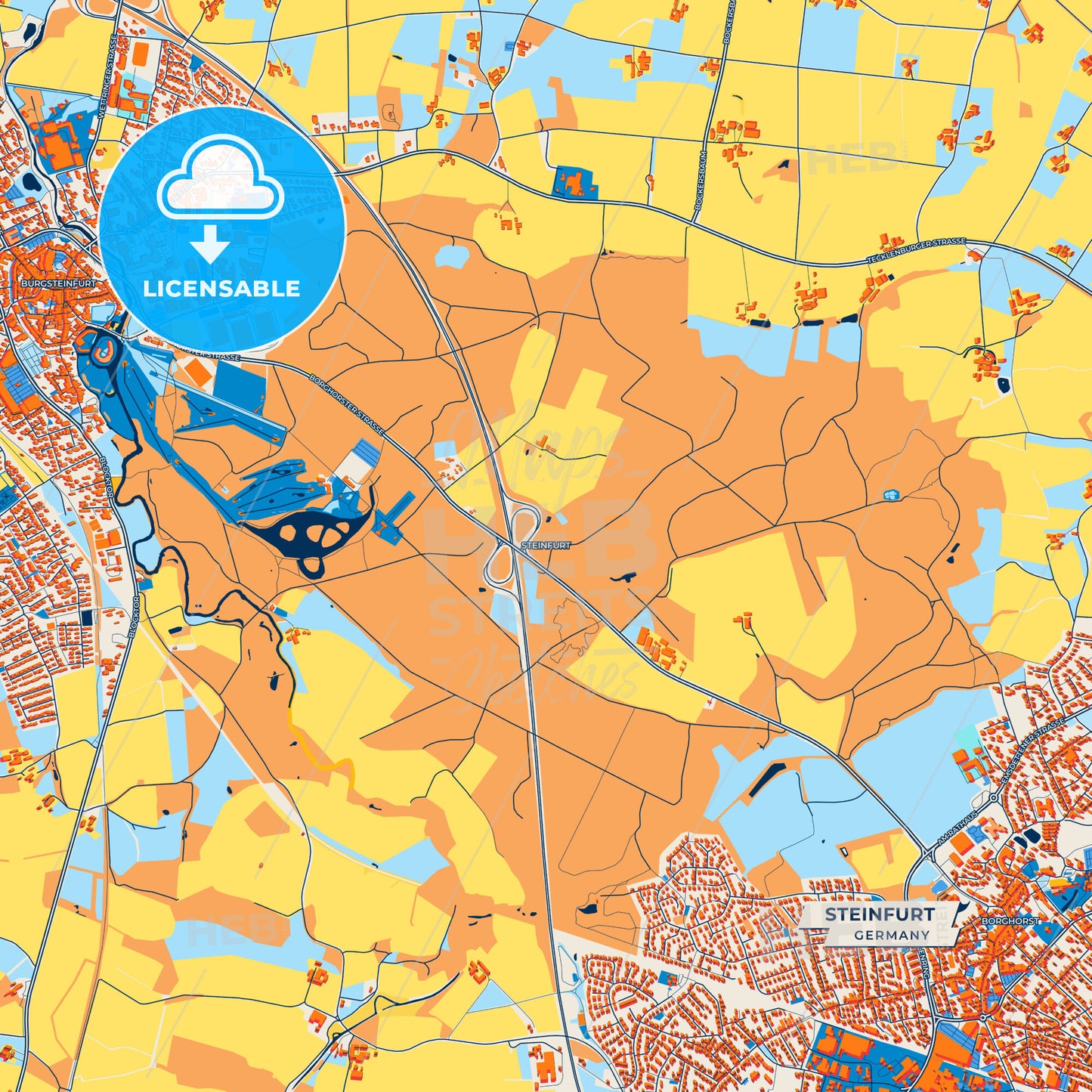 Canvas Print Template of Steinfurt Street Map