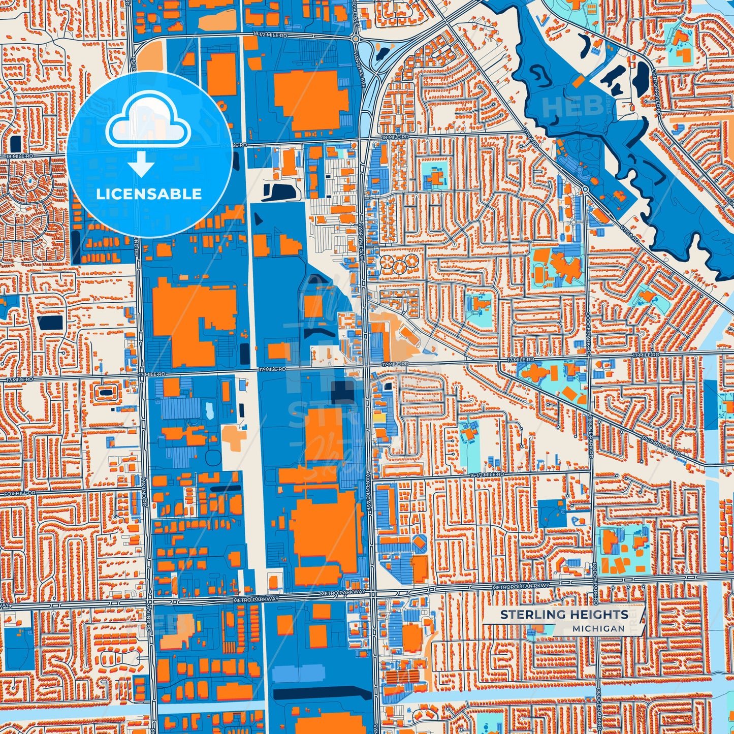 Canvas Print Template of Sterling Heights Street Map