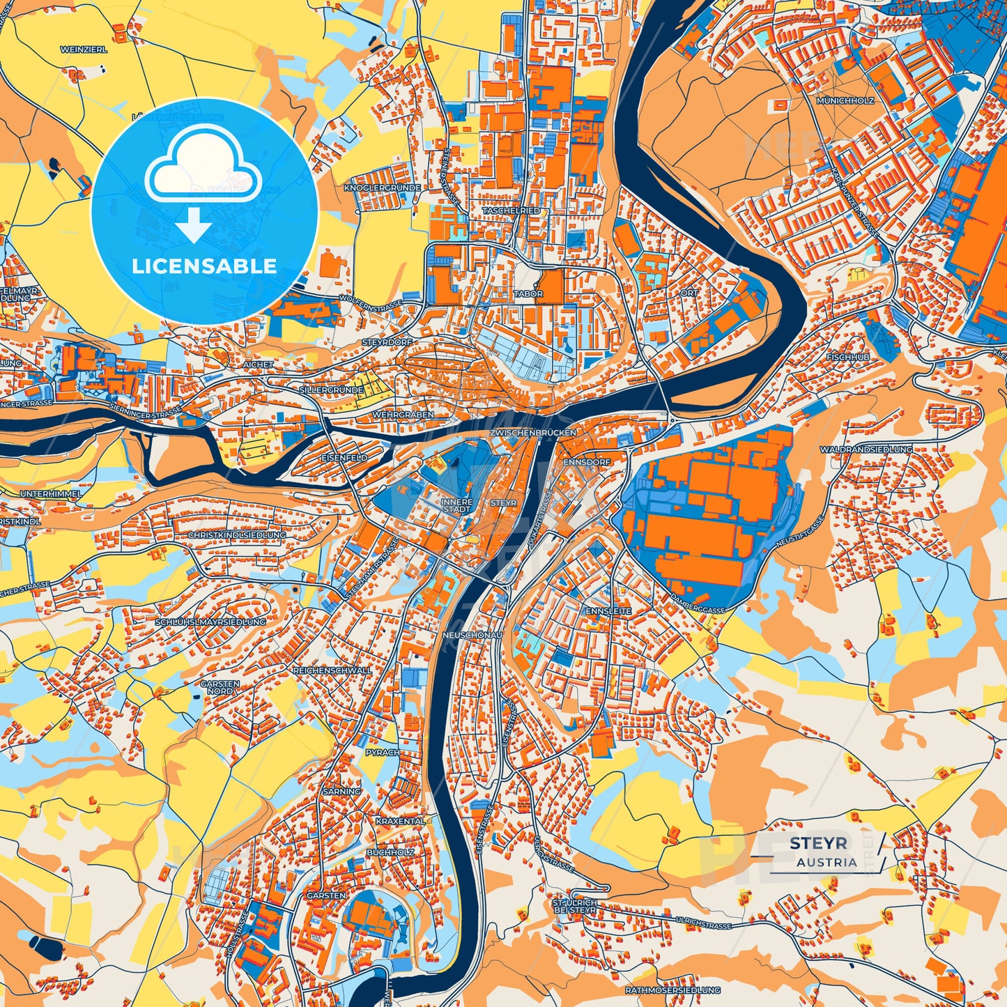 Canvas Print Template of Steyr Street Map