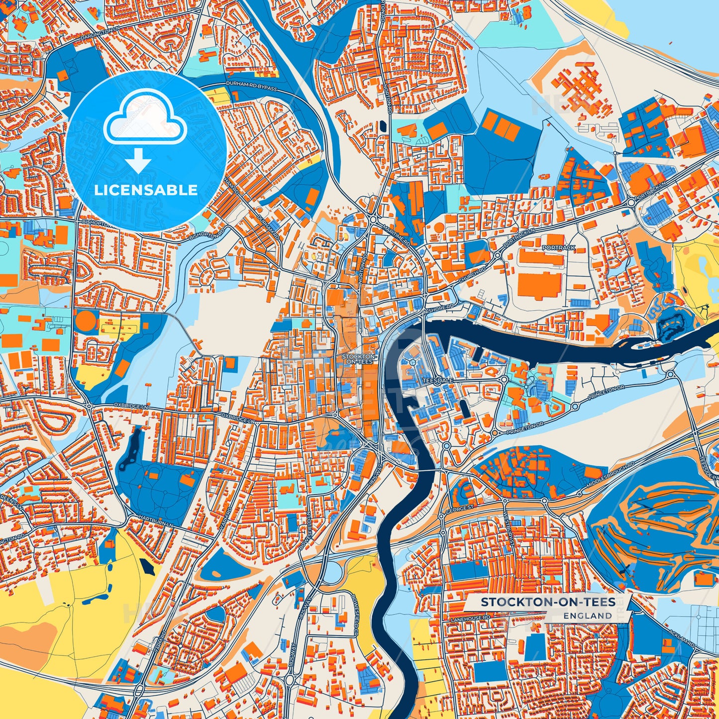 Canvas Print Template of Stockton-on-Tees Street Map