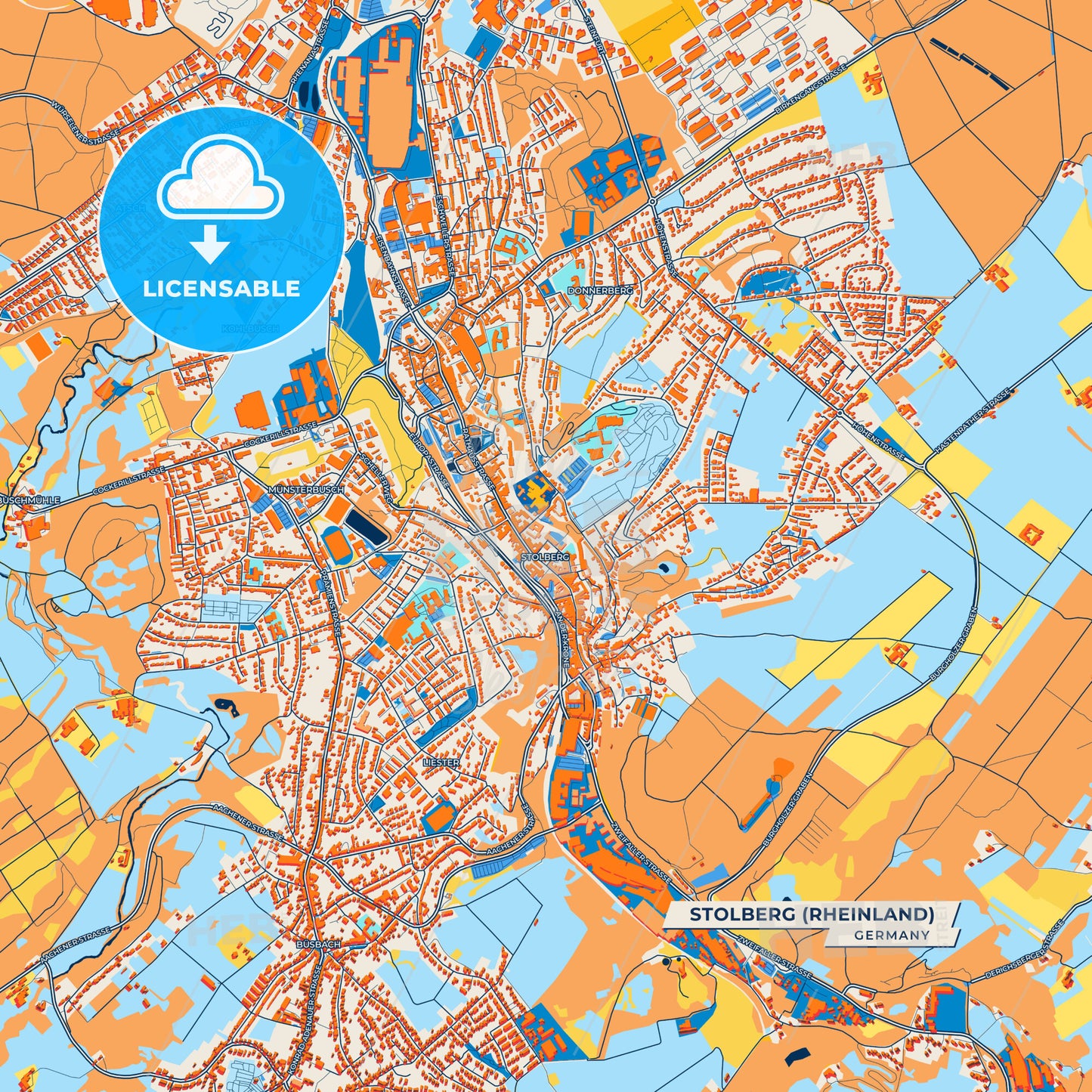 Canvas Print Template of Stolberg (Rheinland) Street Map