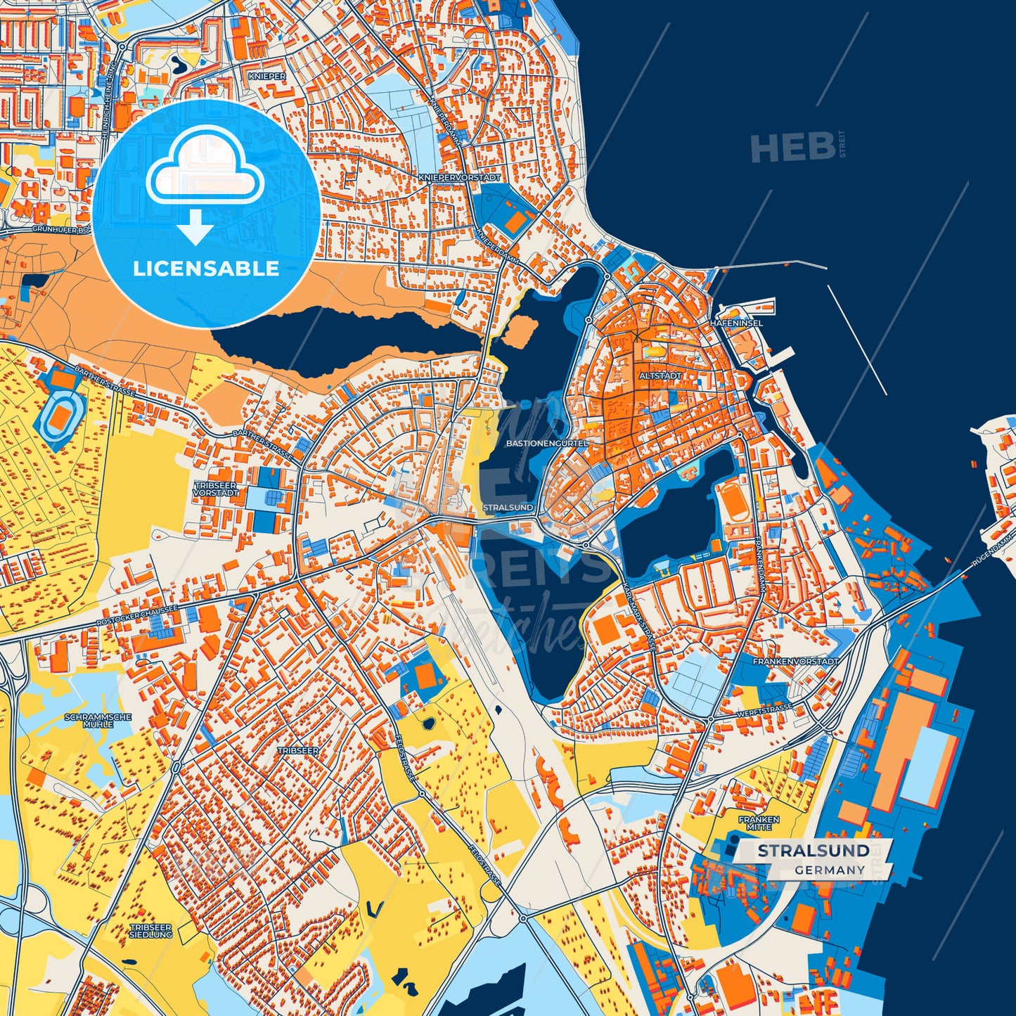 Canvas Print Template of Stralsund Street Map