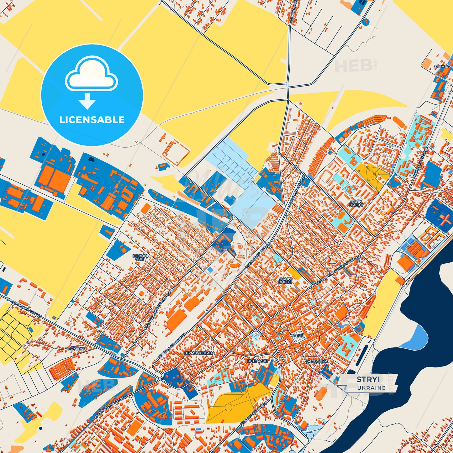 Canvas Print Template of Stryi Street Map