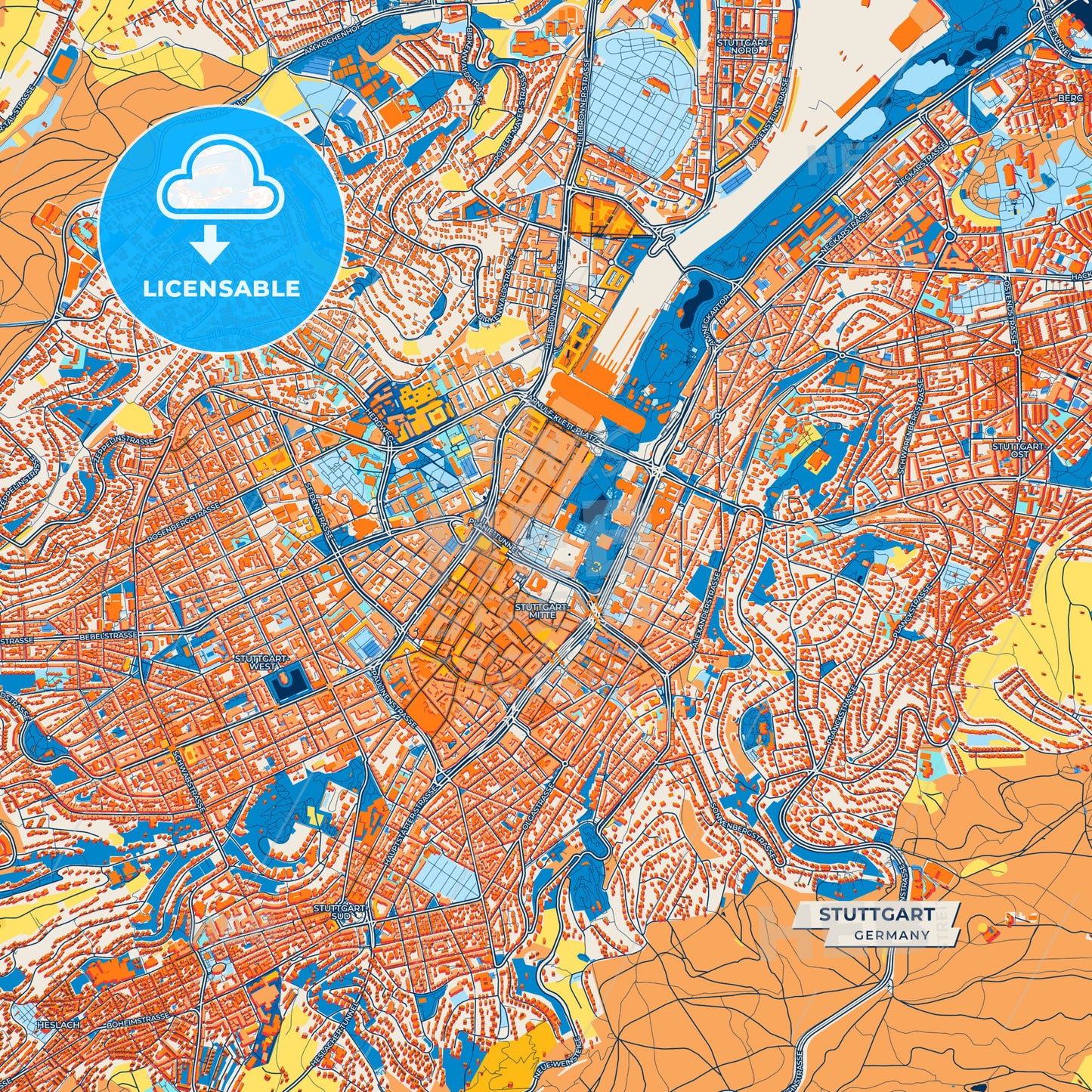 Canvas Print Template of Stuttgart Street Map