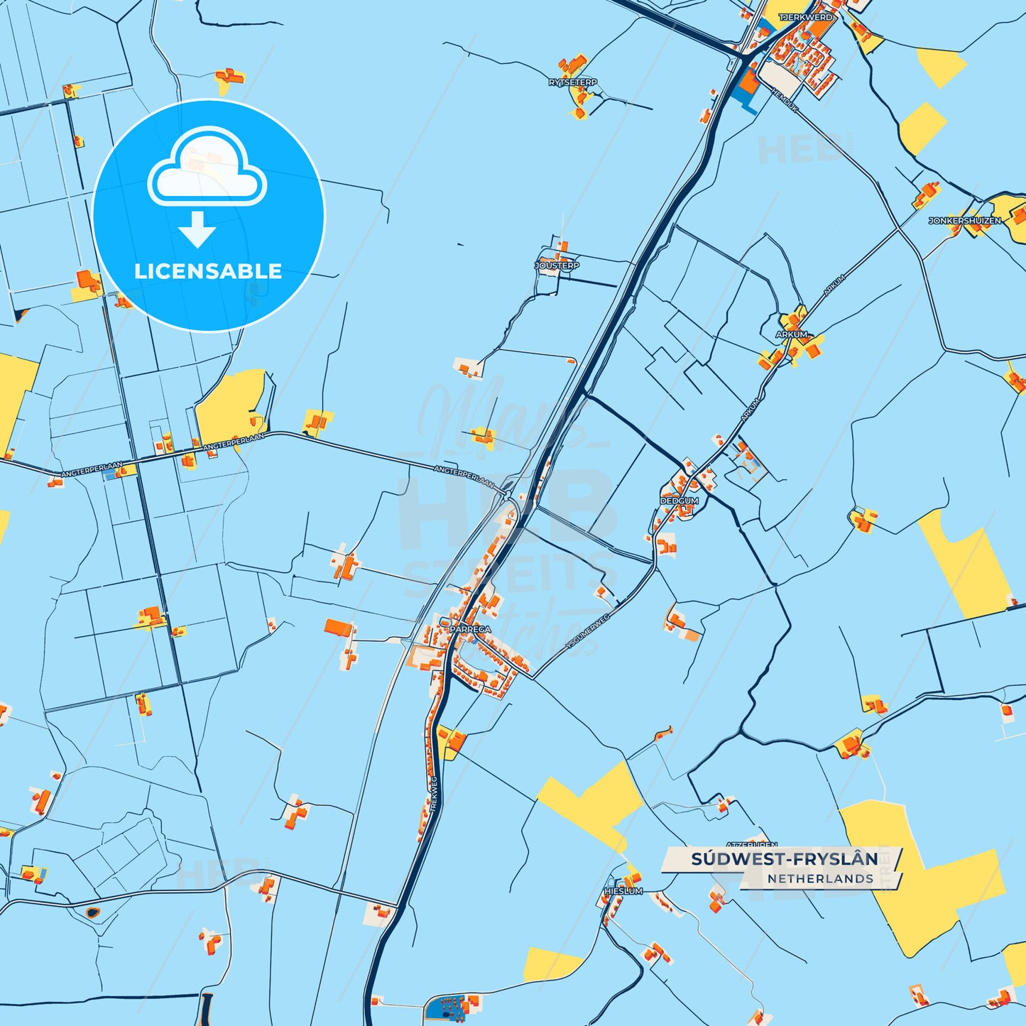 Canvas Print Template of Súdwest-Fryslân Street Map