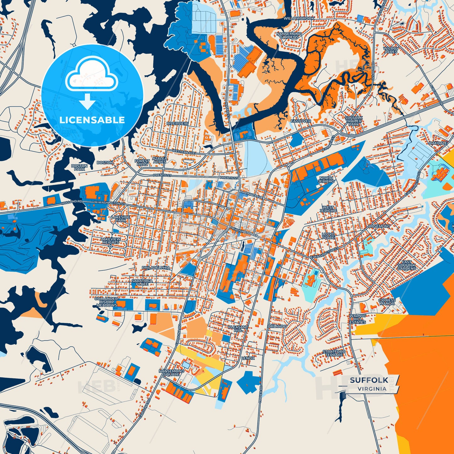 Canvas Print Template of Suffolk Street Map