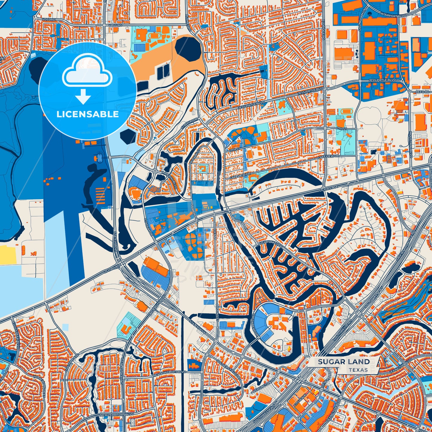 Canvas Print Template of Sugar Land Street Map