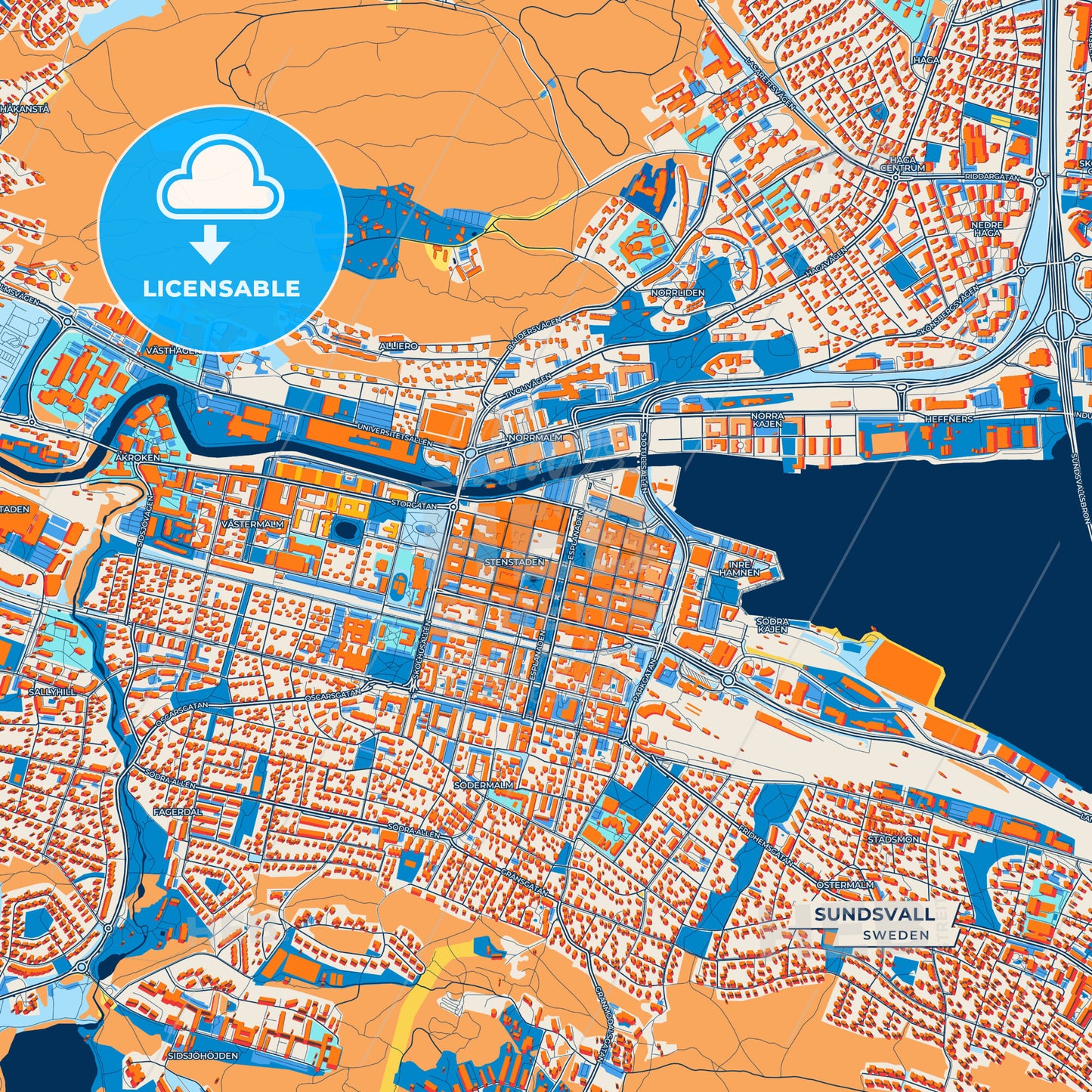Canvas Print Template of Sundsvall Street Map
