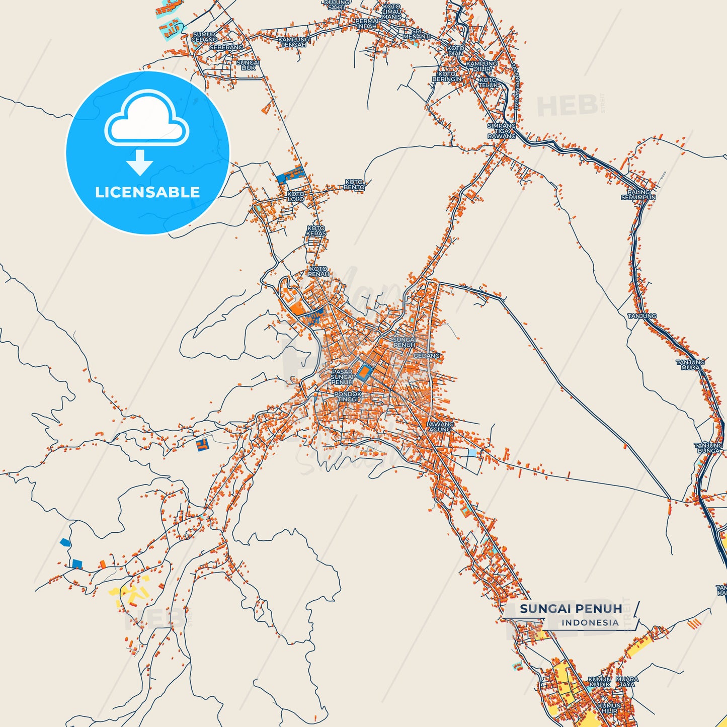 Canvas Print Template of Sungai Penuh Street Map