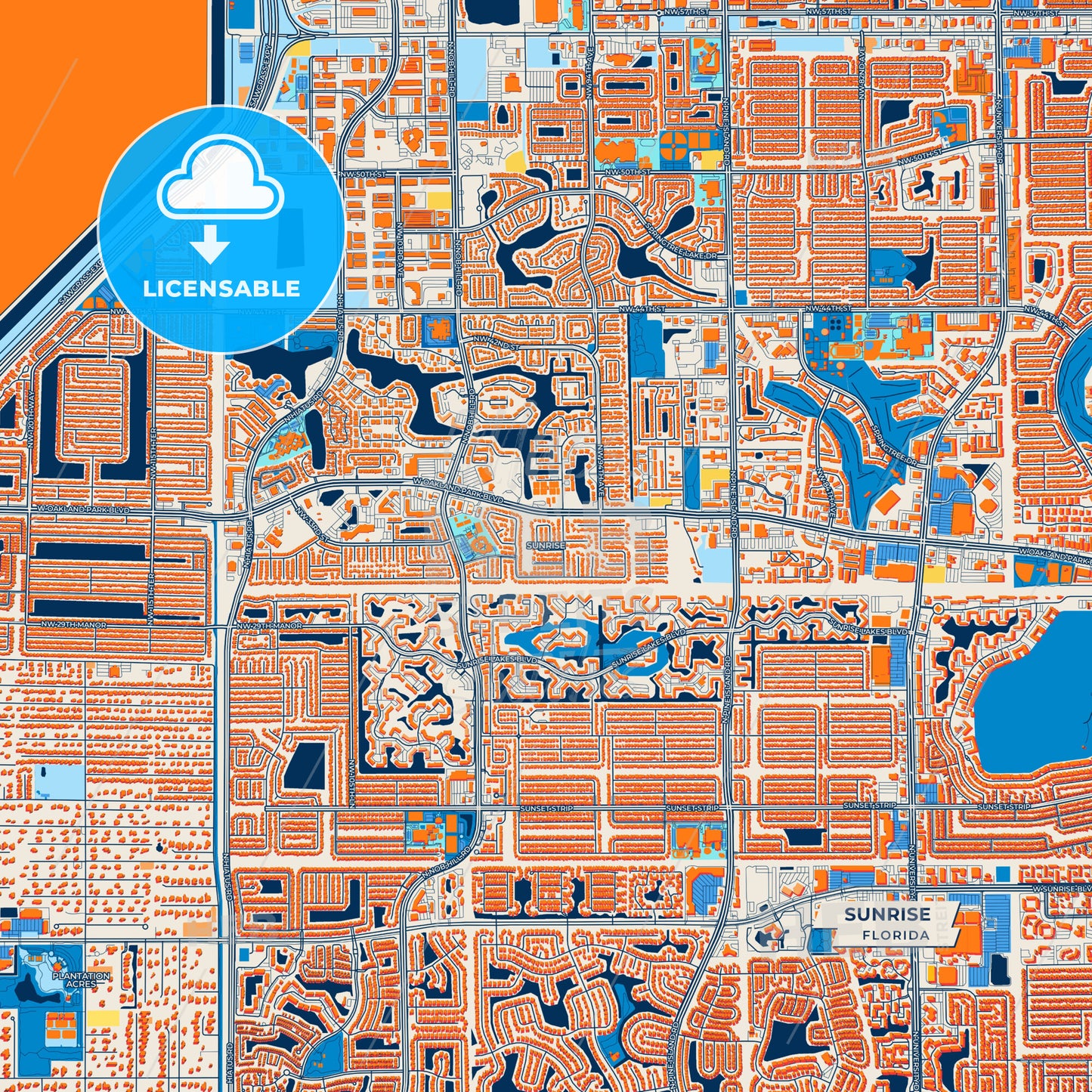 Canvas Print Template of Sunrise Street Map