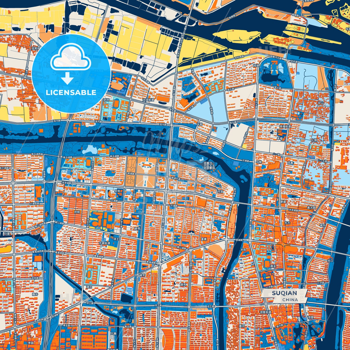Canvas Print Template of Suqian Street Map