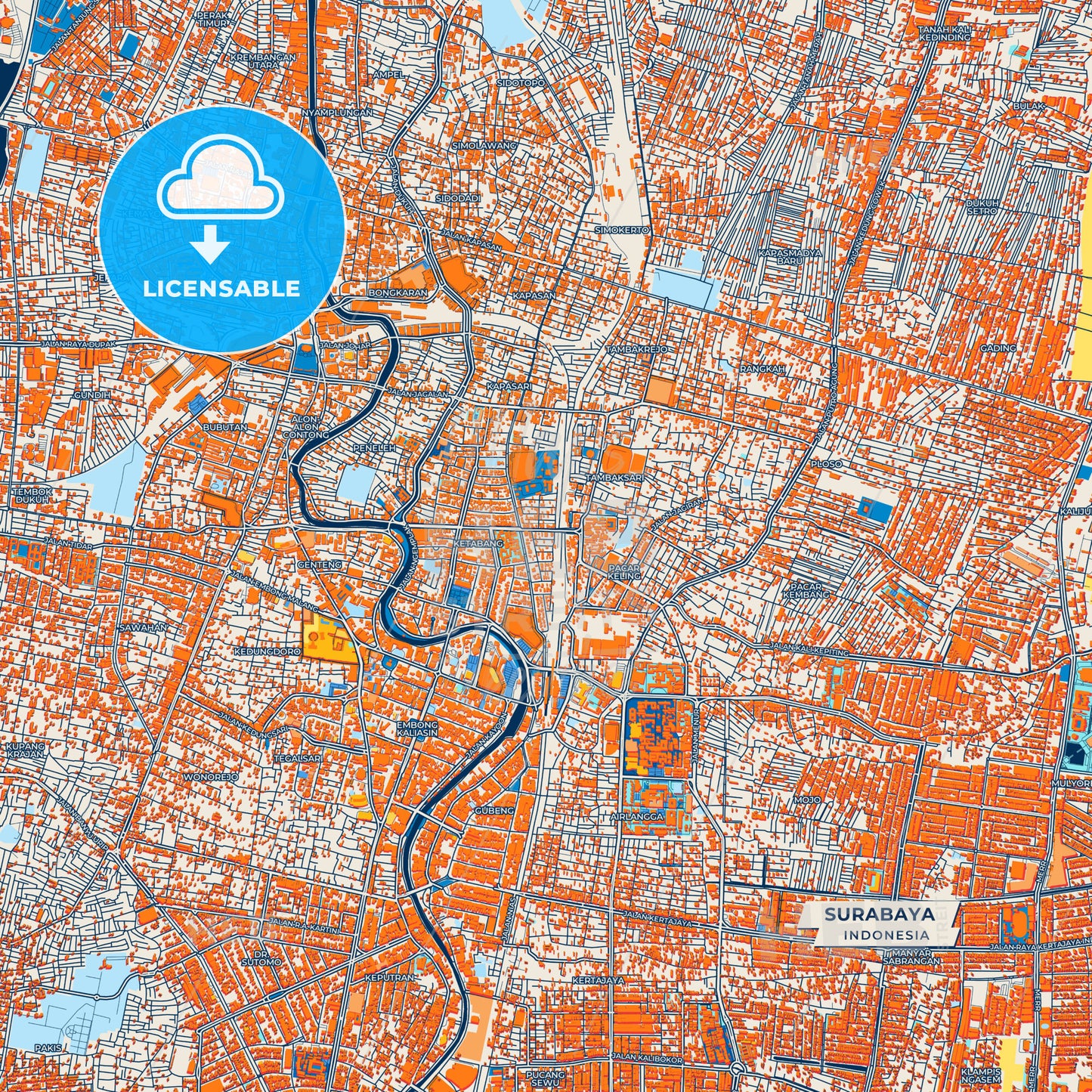 Canvas Print Template of Surabaya Street Map