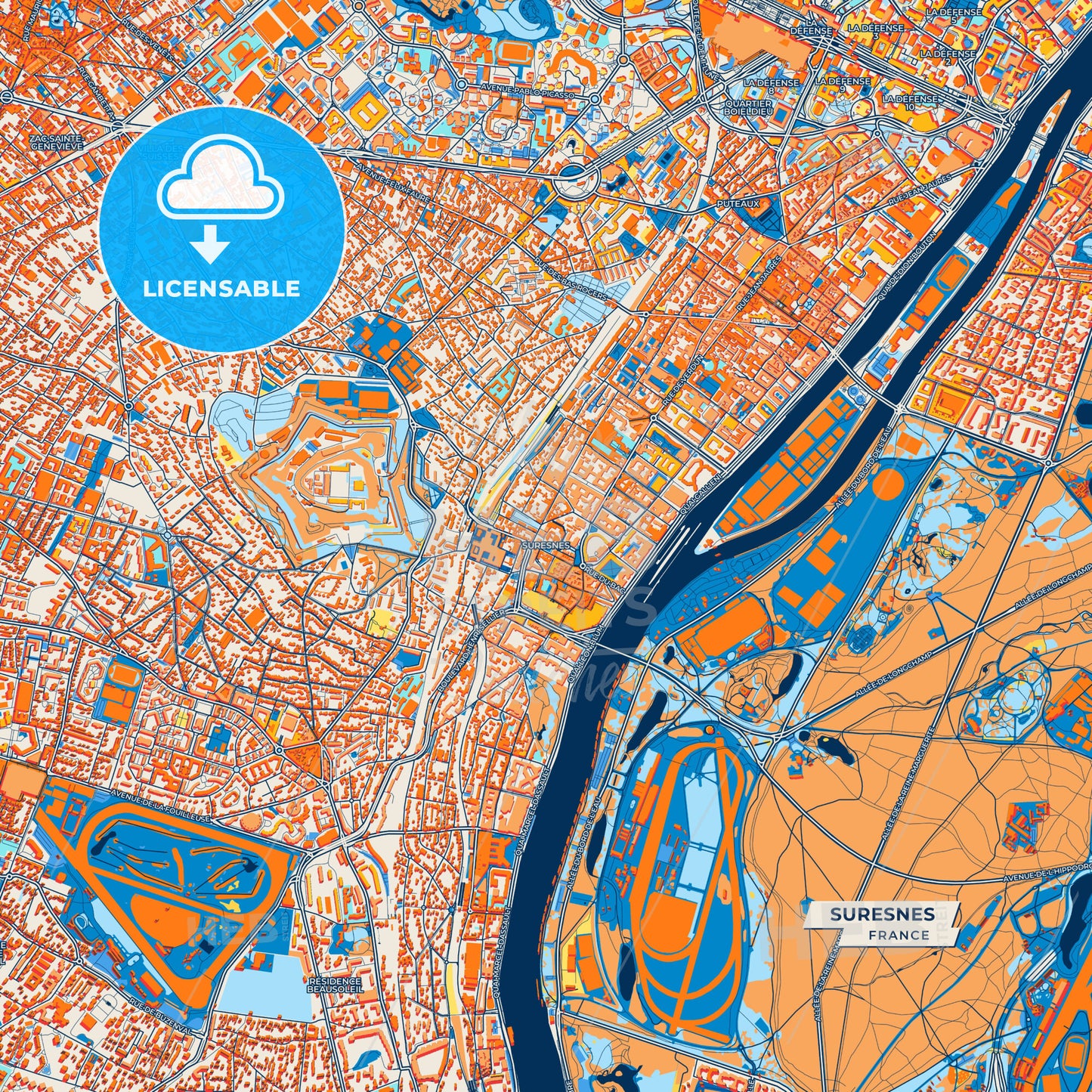 Canvas Print Template of Suresnes Street Map