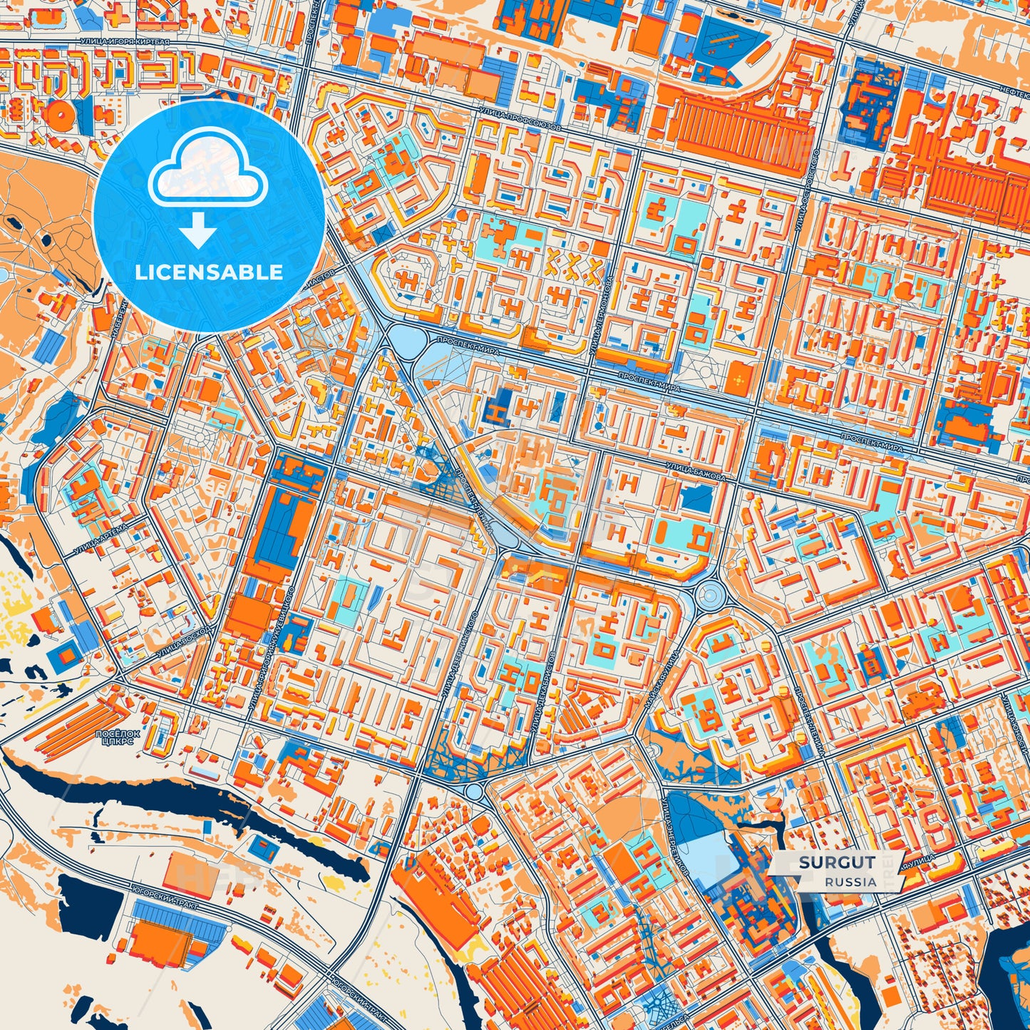 Canvas Print Template of Surgut Street Map