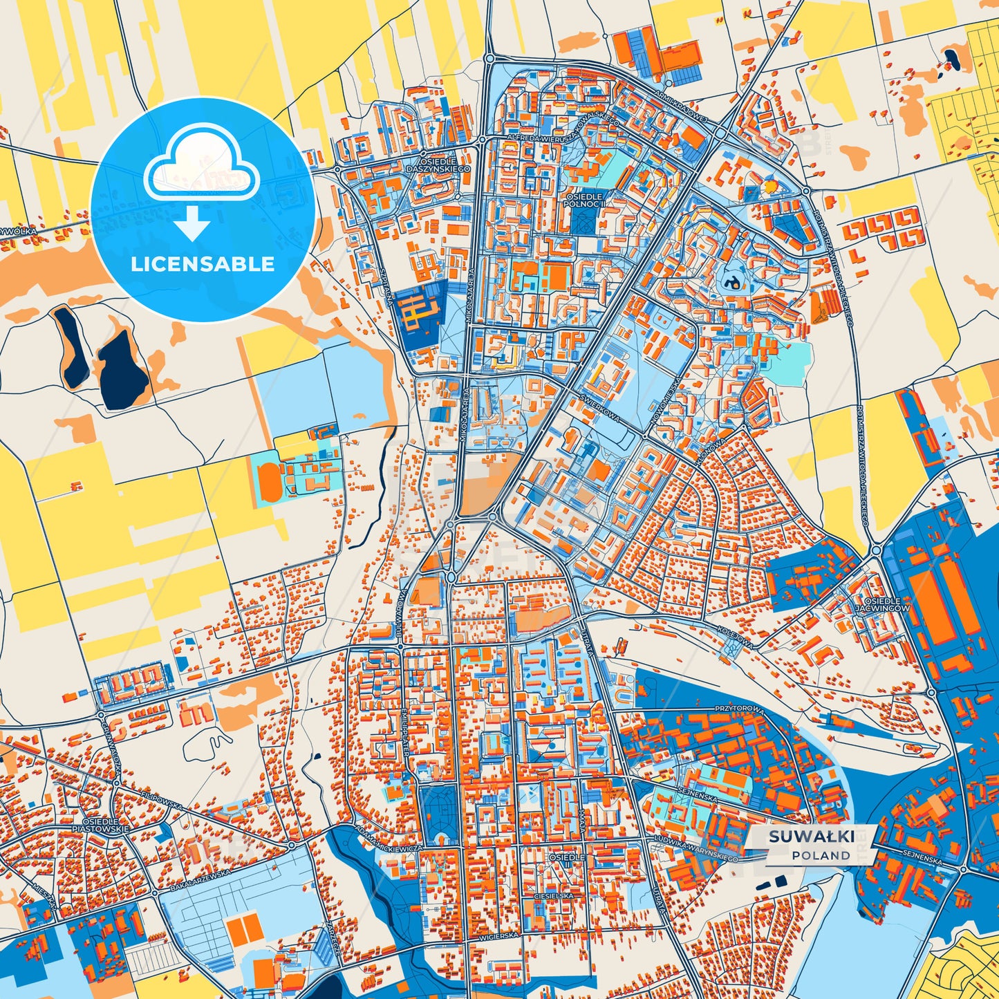 Canvas Print Template of Suwałki Street Map