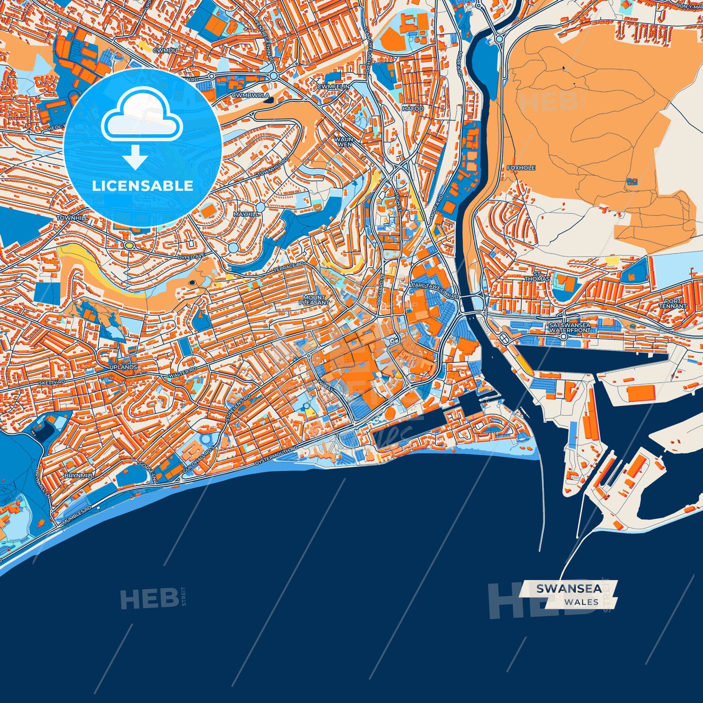 Canvas Print Template of Swansea Street Map