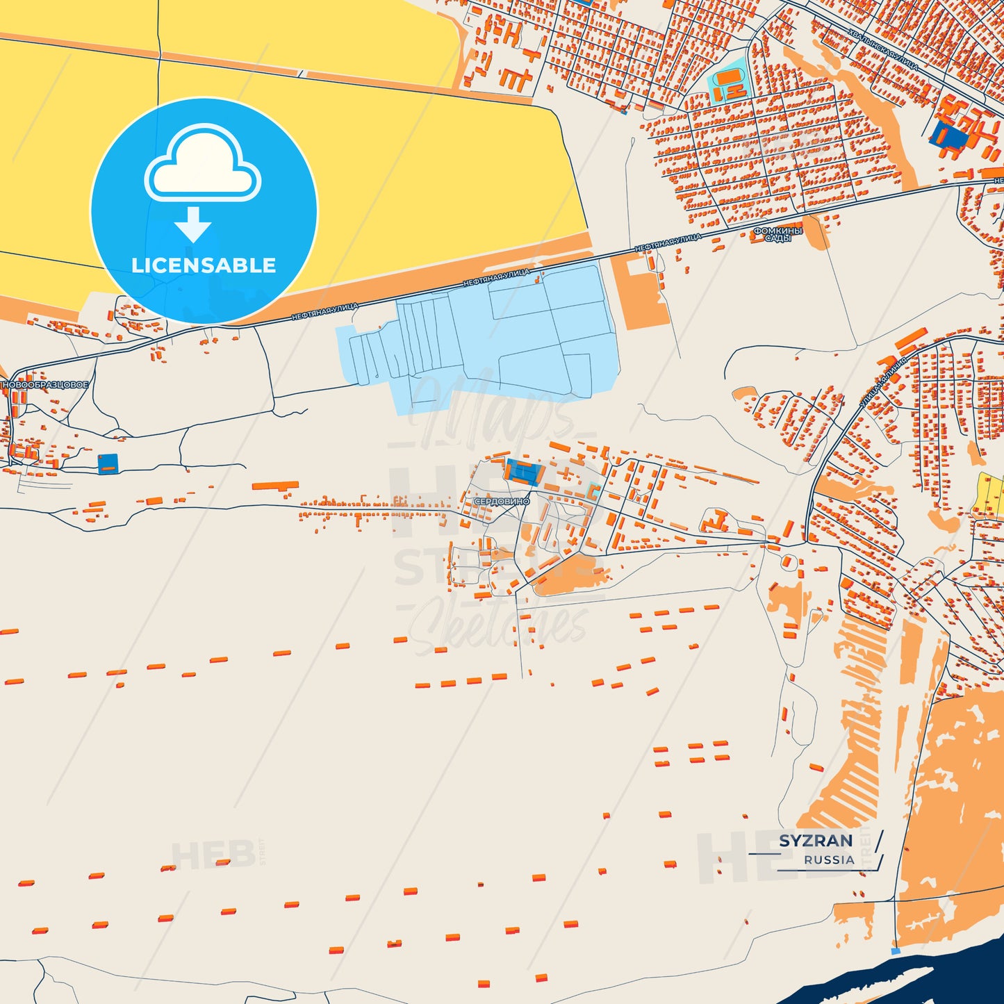Canvas Print Template of Syzran Street Map