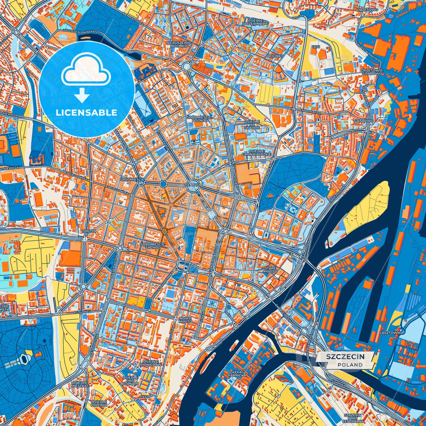 Canvas Print Template of Szczecin Street Map