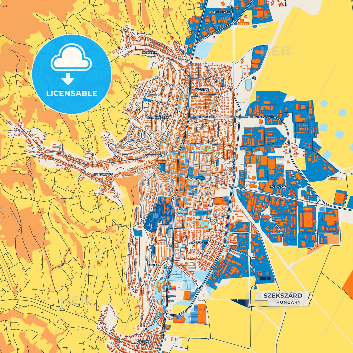 Canvas Print Template of Szekszárd Street Map