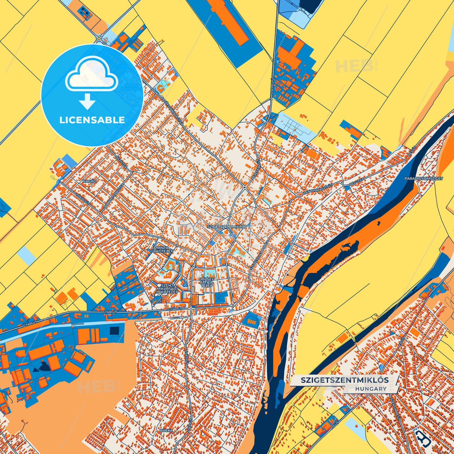 Canvas Print Template of Szigetszentmiklós Street Map