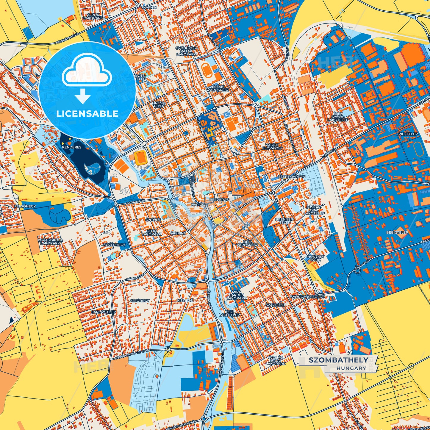 Canvas Print Template of Szombathely Street Map