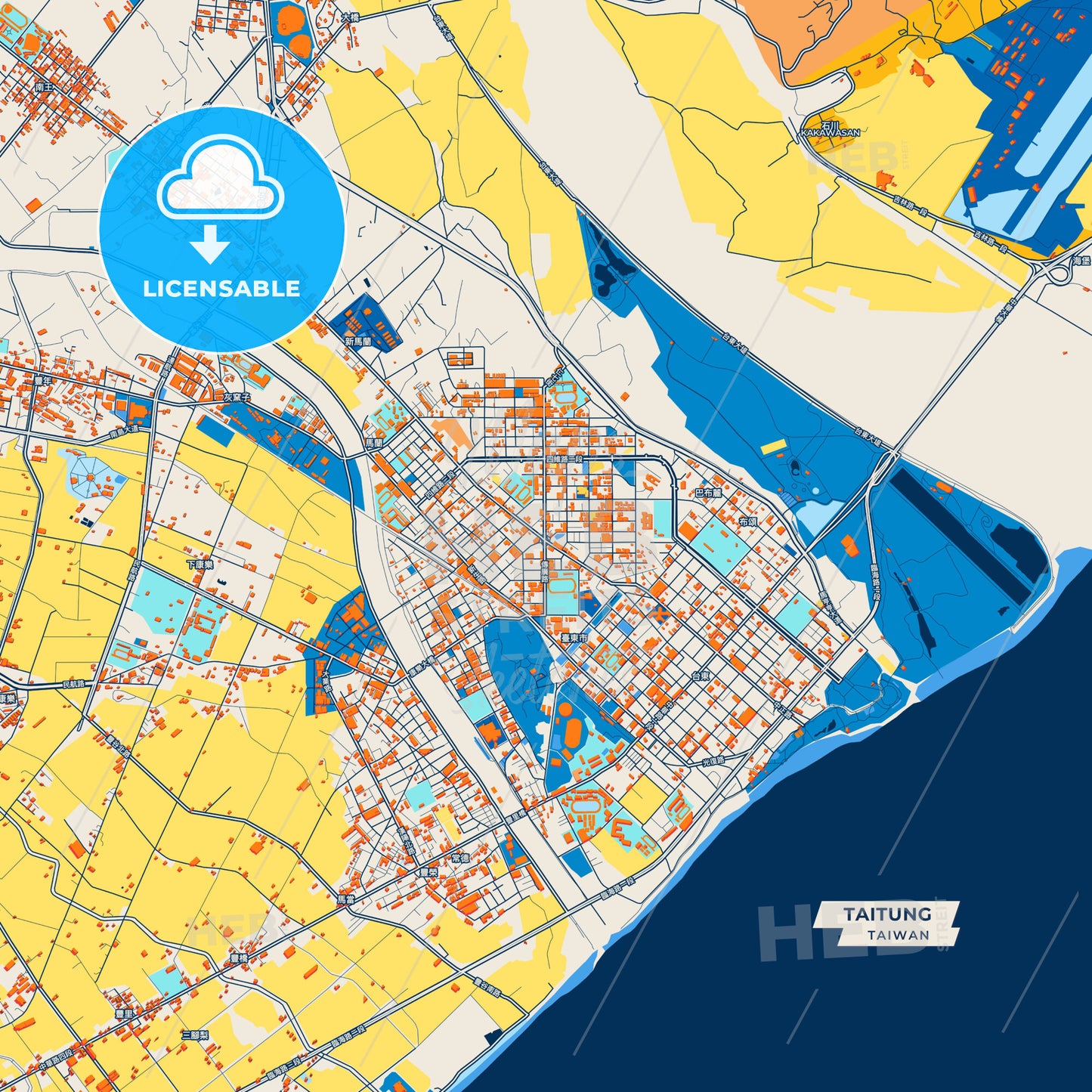 Canvas Print Template of Taitung Street Map