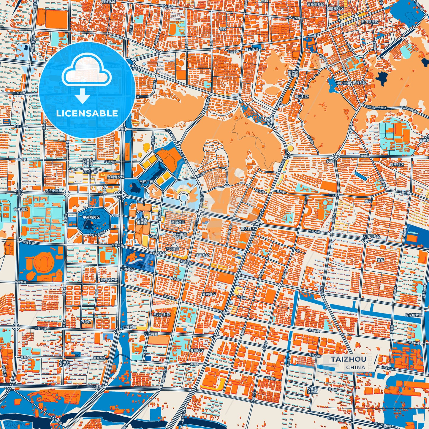 Canvas Print Template of Taizhou Street Map