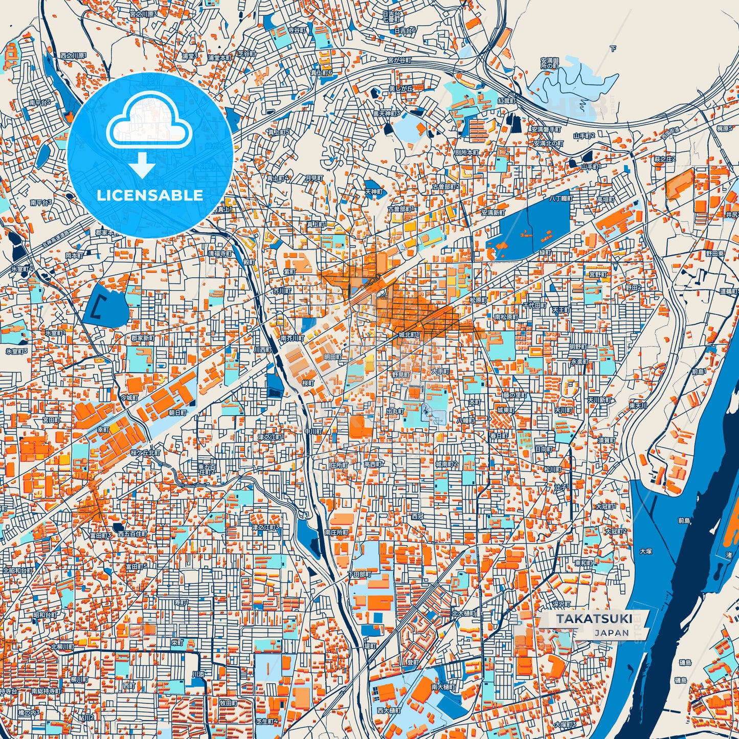 Canvas Print Template of Takatsuki Street Map