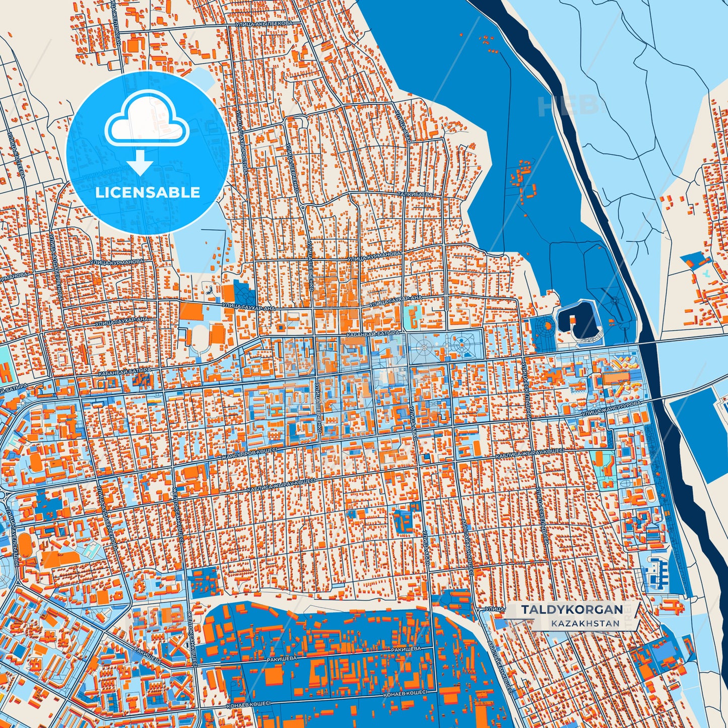Canvas Print Template of Taldykorgan Street Map