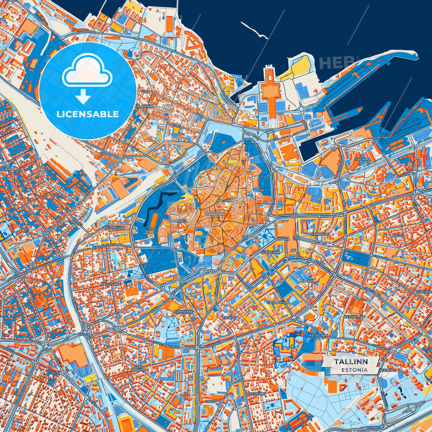Canvas Print Template of Tallinn Street Map