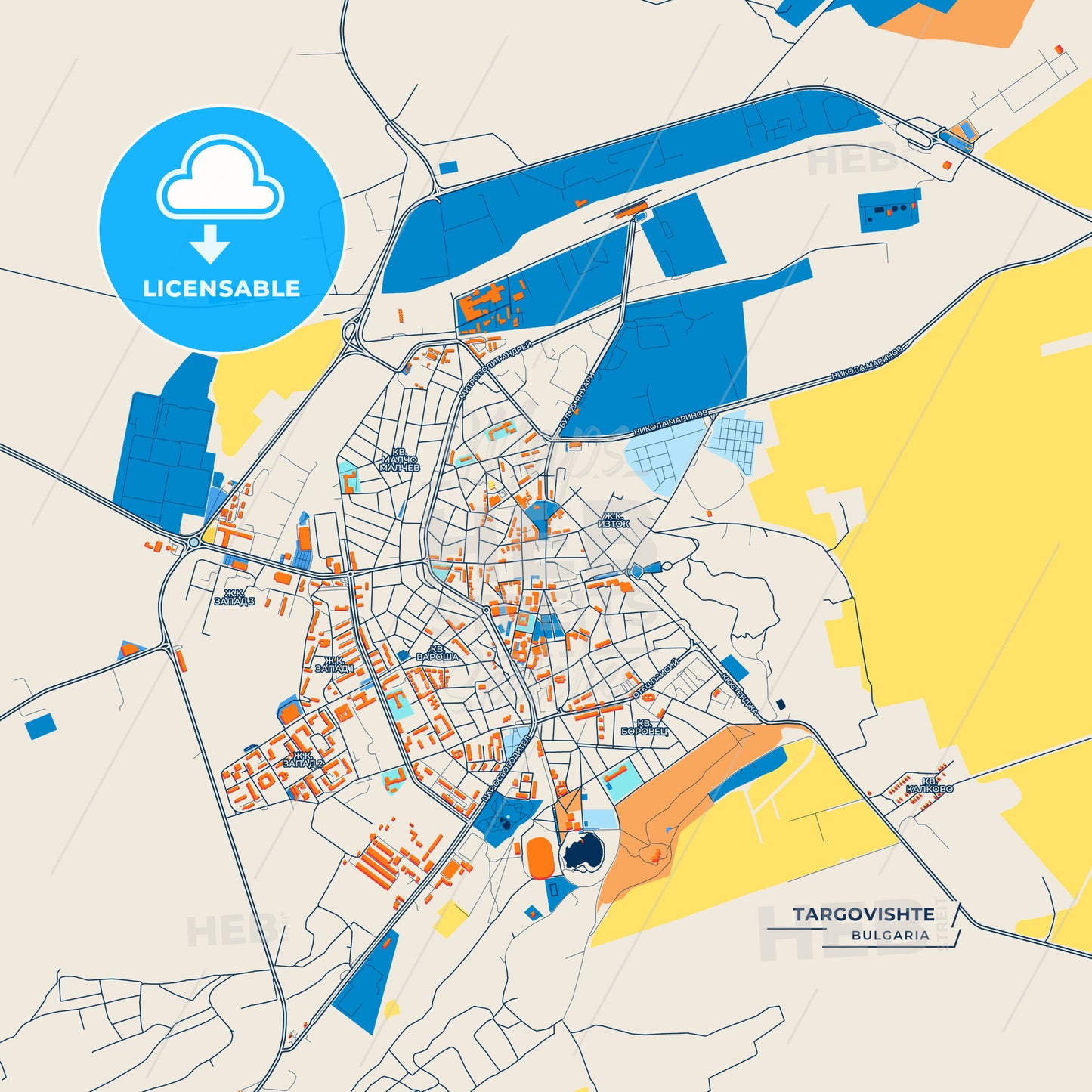 Canvas Print Template of Targovishte Street Map