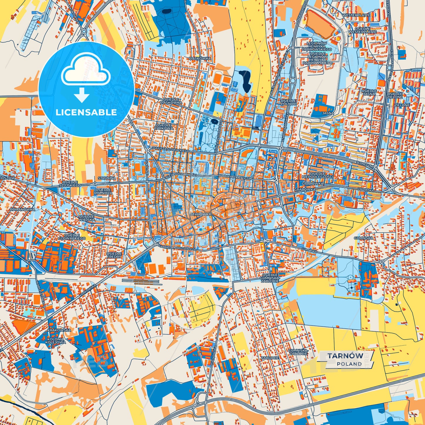 Canvas Print Template of Tarnów Street Map