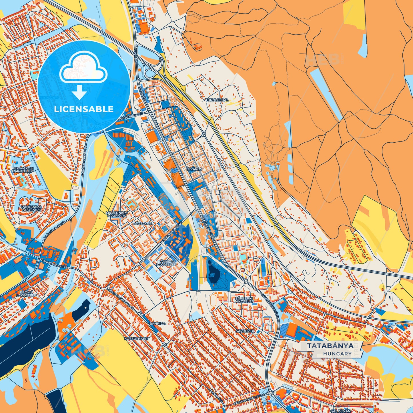 Canvas Print Template of Tatabánya Street Map