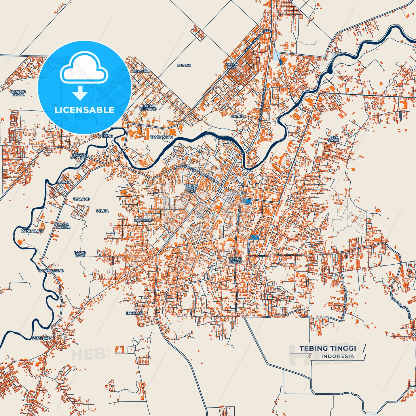 Canvas Print Template of Tebing Tinggi Street Map
