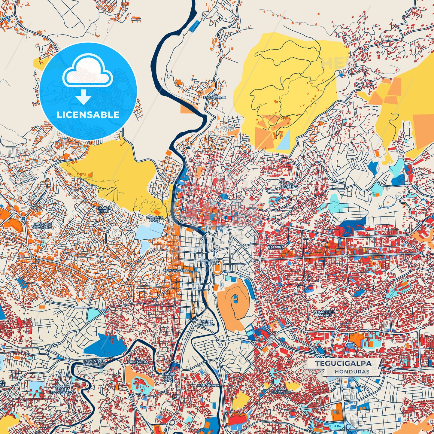 Canvas Print Template of Tegucigalpa Street Map