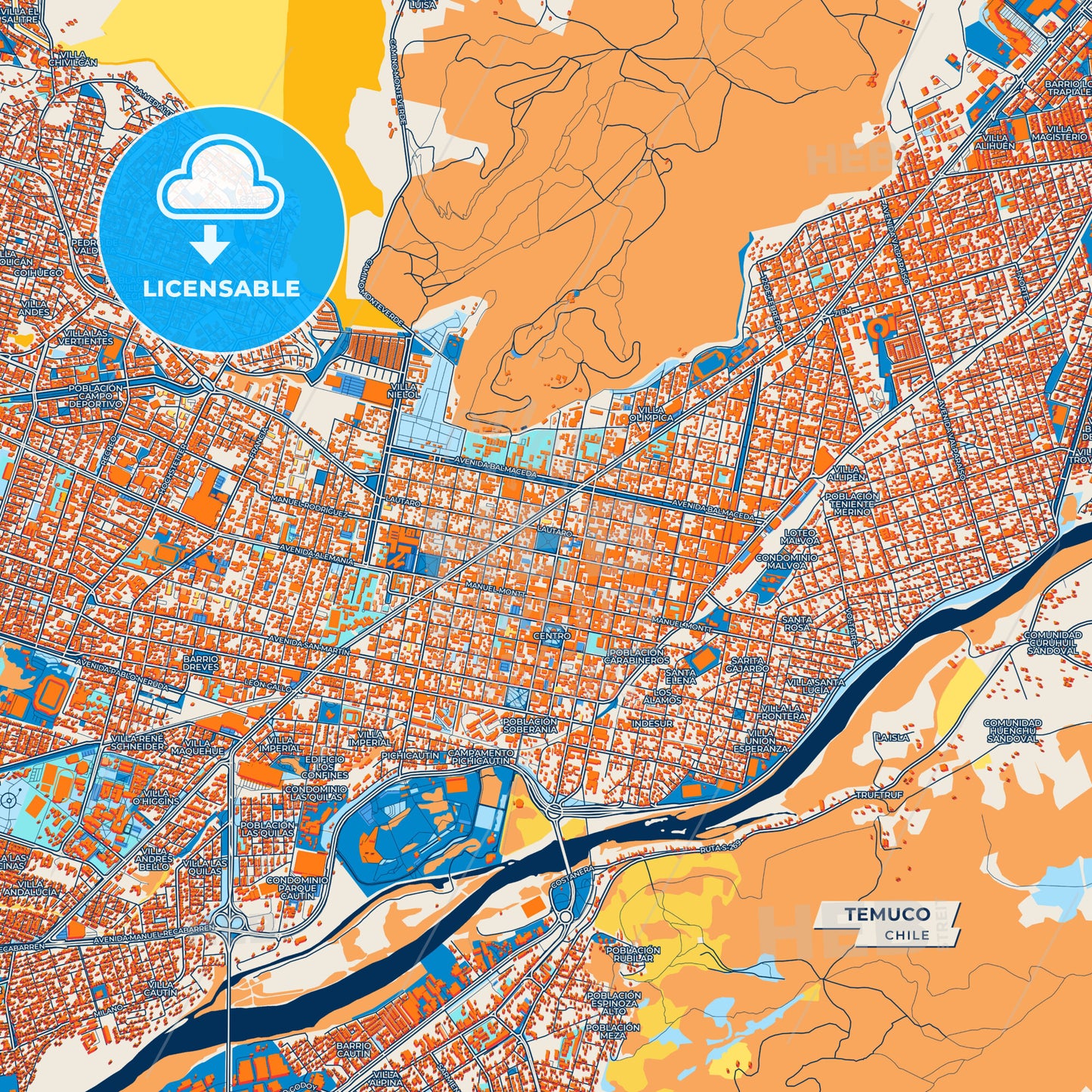 Canvas Print Template of Temuco Street Map