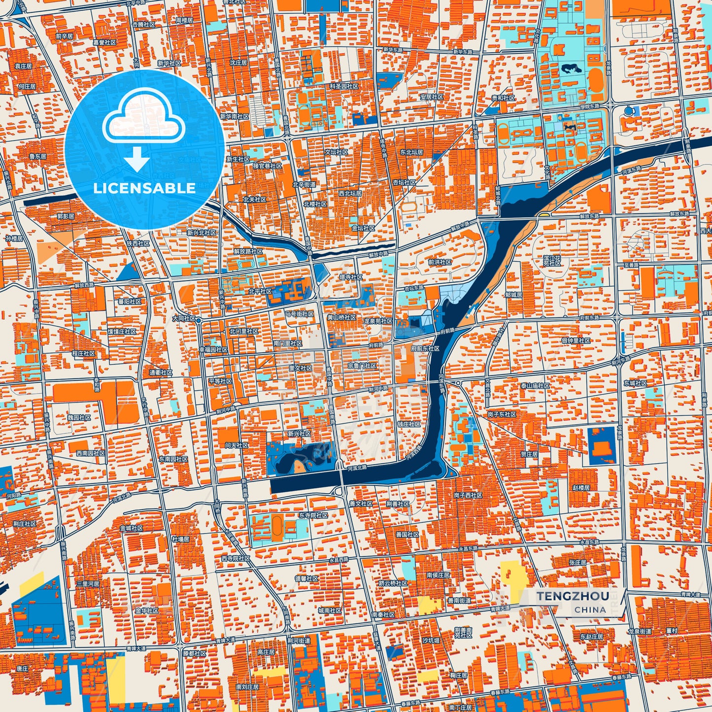 Canvas Print Template of Tengzhou Street Map