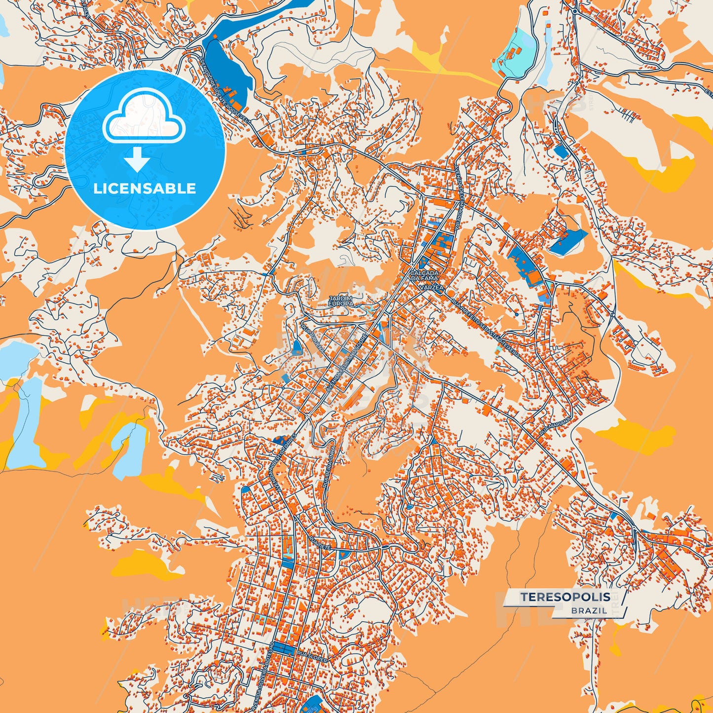 Canvas Print Template of Teresopolis Street Map