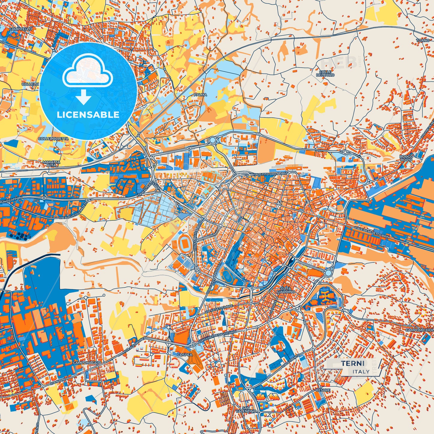 Canvas Print Template of Terni Street Map