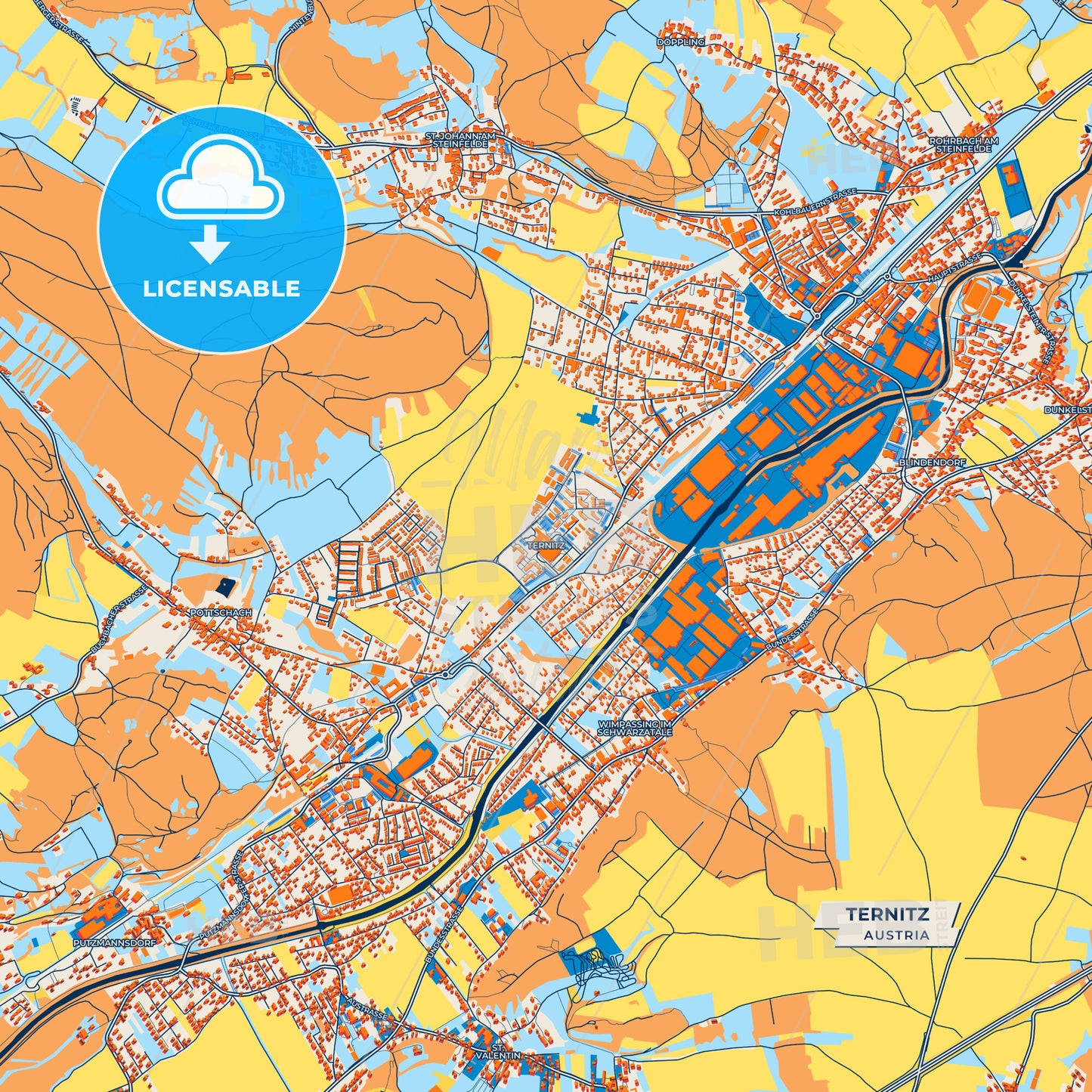Canvas Print Template of Ternitz Street Map