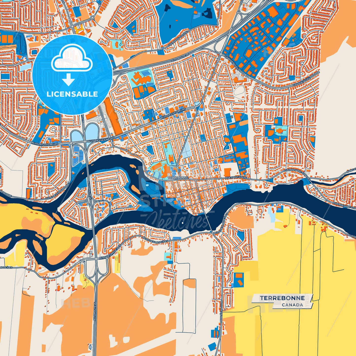 Canvas Print Template of Terrebonne Street Map